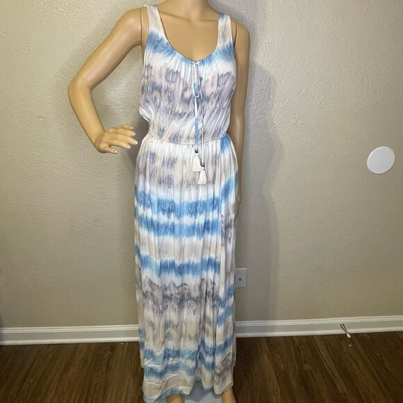 NWT BeBop Tie-Dye Sleeveless Maxi Dress Blue White Tan Size Medium - Picture 2 of 15